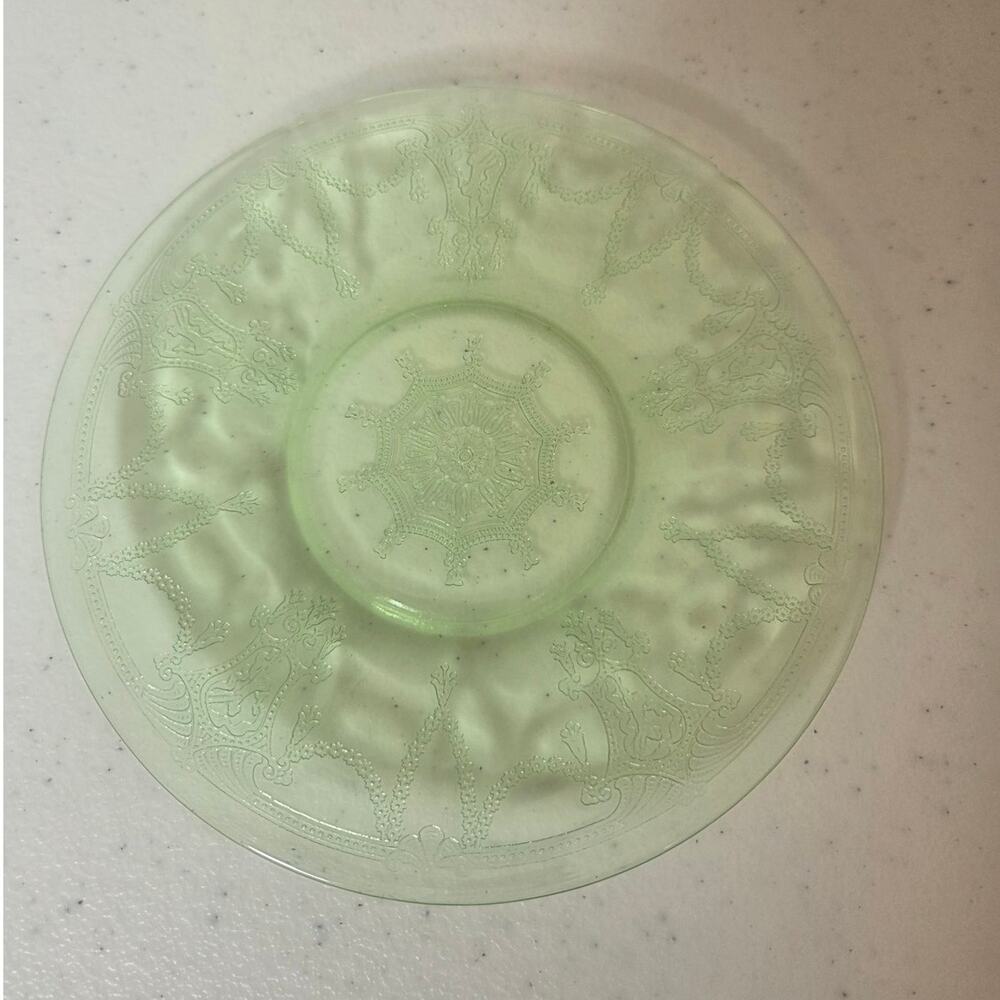 Vintage Anchor Hocking Ballerina Uranium Glass Saucer Green Depression Era